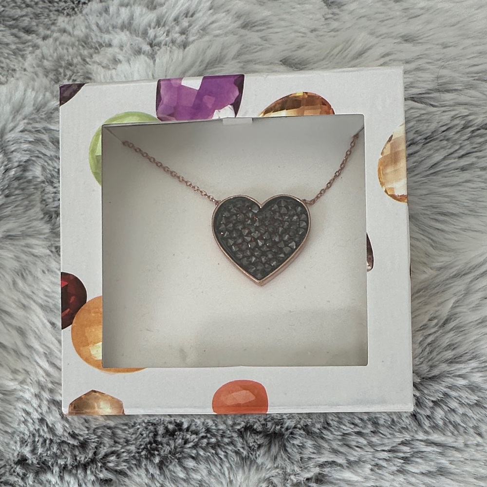 Swaroski Heart Pendant Necklace with Black Stones